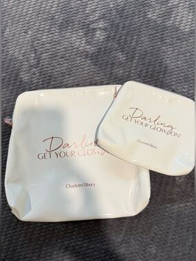 Charlotte Tilbury Cream Cosmetic Pouch Set with Rose Gold Script